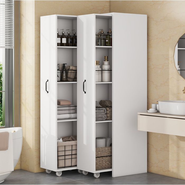 MEUBLIV Bibliothèque extensible sur roulettes 51 5 x 41 x 158 cm 2 modules 8 étagères MDF blanc