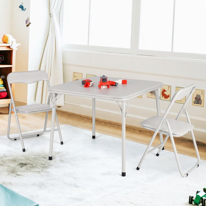 Ensemble pliant beige 3 pièces table et chaises rembourrées cadre métal portable enfants repas lecture jeu