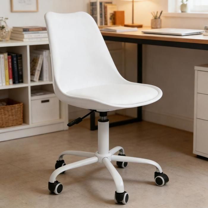 MIPAN.Lot De 1 Chaise De Bureau À Roulettes En Pp En Forme De Tulipe - Blanc - 47 × 41 × 83-95 CM - Adaptée Chambre Et Bureau