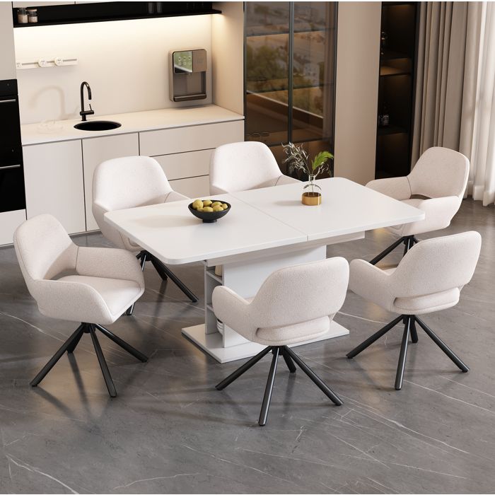 Lot de 6 chaises de salle à manger pivotantes blanches 60 x 60 x 80 cm Sherpa accoudoirs rembourrées