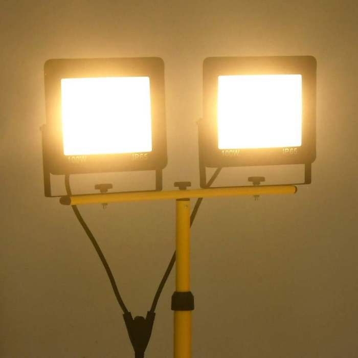 Projecteur à LED avec trépied W chaud - Aluminium - Réglable - Patio - Blanc - 2x100