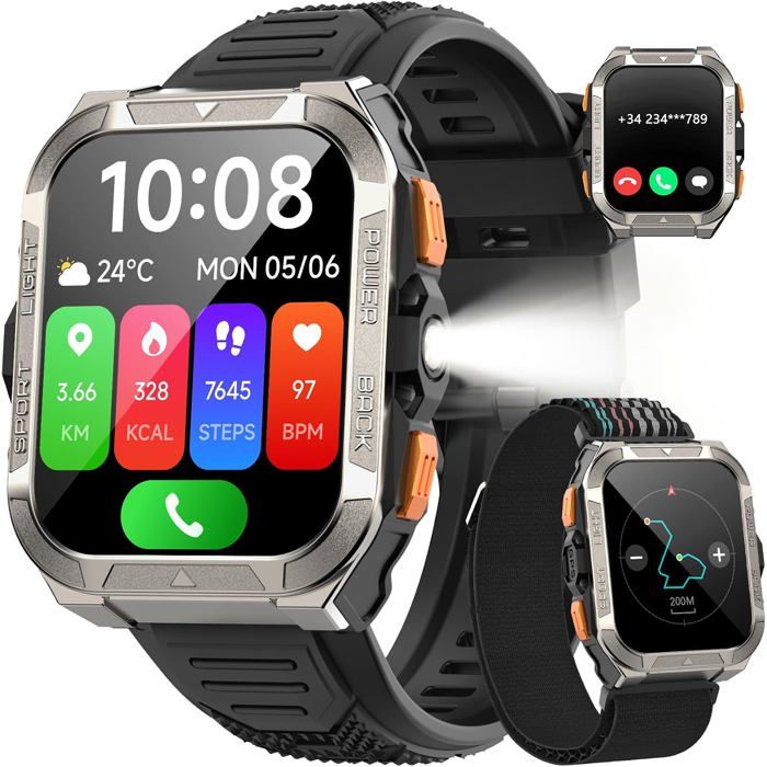 Montre Connectée 2026 avec GPS et Lampe Poche ChatGPT 7 Jours Autonomie Batterie Appels Bluetooth et 100+ Modes Sportifs Batterie