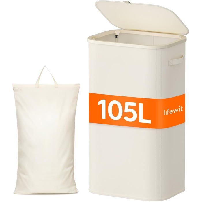 Panier Linge Sale Bac Linge avec Couvercle Corbeille Linge avec Plastique Poignées et Sac Linge Laundry Basket pour Buanderie
