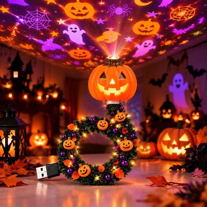Projecteur Halloween d’Intérieur en Forme de Citrouille Lampe de Fête pour Chambre et Décoration Maison - LAMPION DE DECO DE FETE