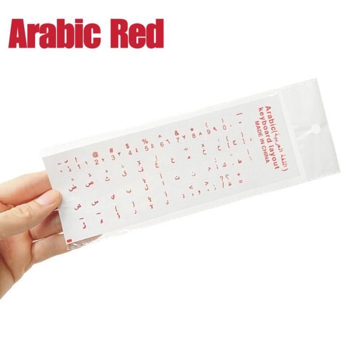 Autocollants De Clavier Arabe QWERTY Transparents - Lettres Rouges, Compatibles Avec Tous Les Claviers