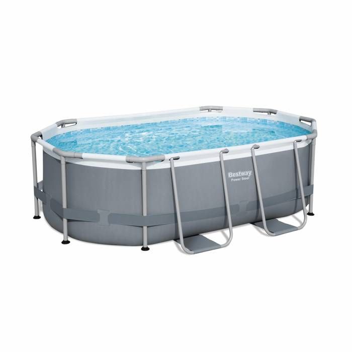 Kit piscine complet BESTWAY – Spinelle grise – piscine ovale tubulaire 3x2 m, pompe de filtration et kit de réparation inclus