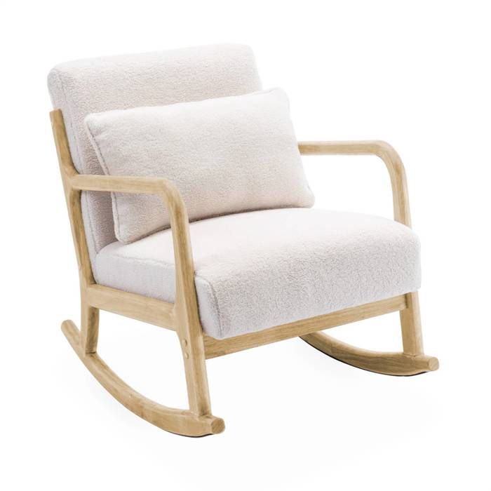 Fauteuil à bascule design en bois et tissu. bouclettes blanches. 1 place. rocking chair scandinave Fauteuil à bascule design en bois et tissu. bouclettes blanches. 1 place. rocking chair scandinave
