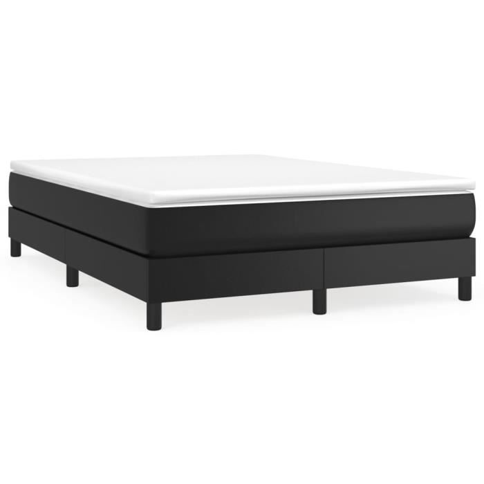 Sommier à ressorts - ASHATA - Noir - 140x190 cm - Similicuir - 2 places - Pieds inclus