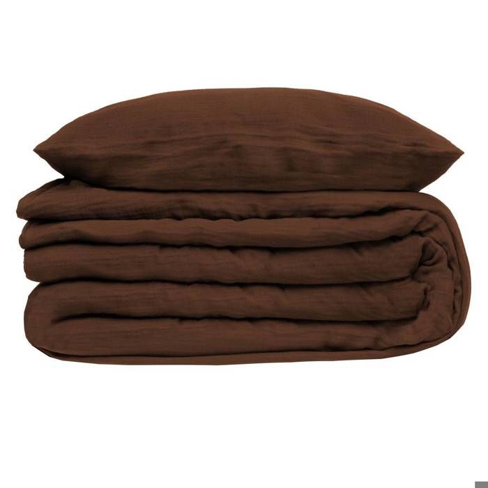 Parure de lit 3 pièces Flora gaze de coton marron 240x220cm - Atmosphera Créateur dintérieur