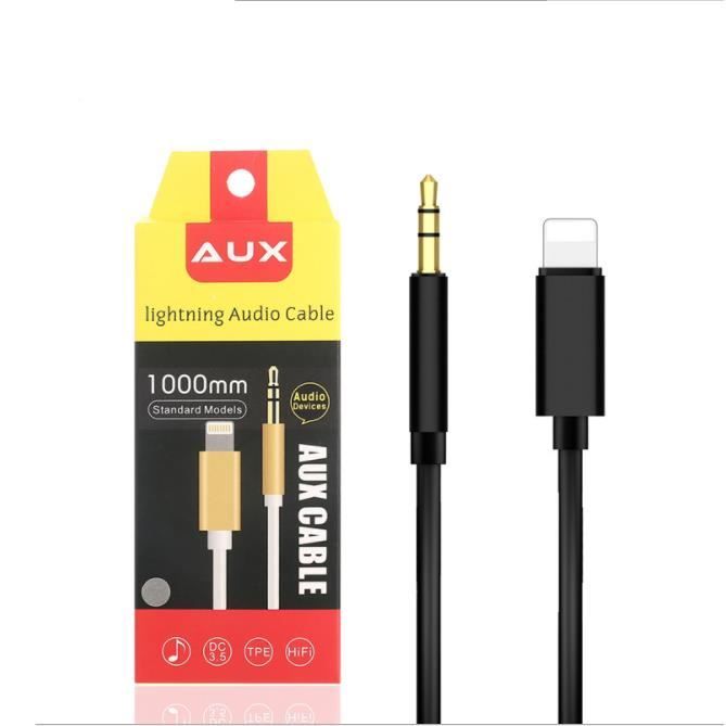 Câble Audio Auxiliaire Voiture vers 3.5mm Aux Câble Stéréo pour iPhone XR/XS/XS Max/X/8/8 Plus/7