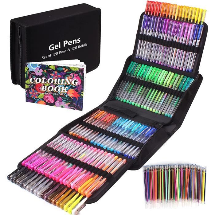 Melifluo Lot De 120 Stylos Gel Pailletés - 60 Couleurs + 60 Recharges Pour Coloriage Adulte Et Enfant