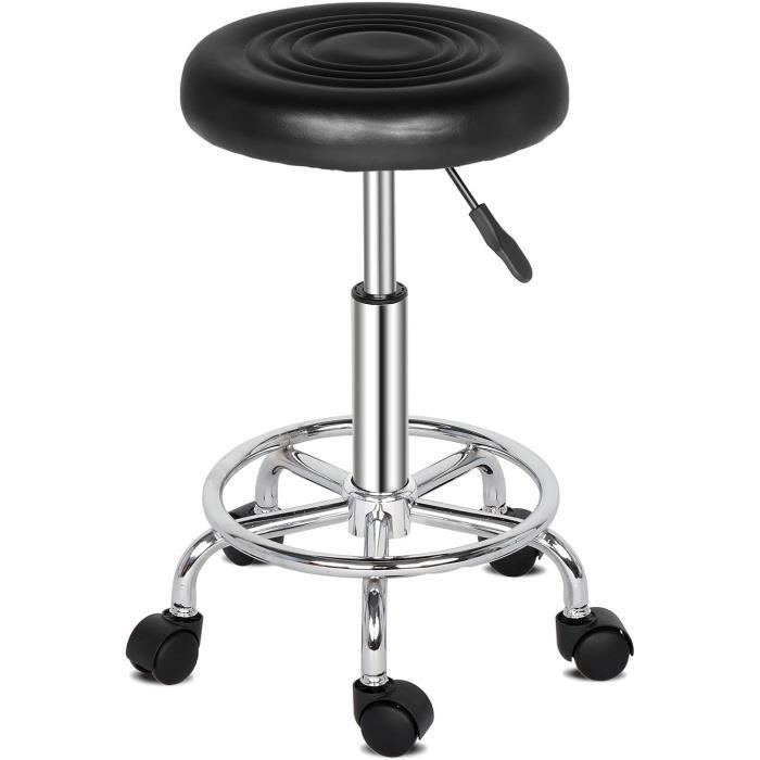 Tabouret à roulettes pivotant hauteur réglable YÉ (Tissu Noir