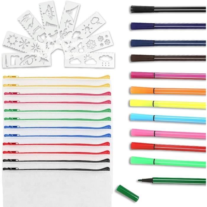 Lot de 8 trousses à crayons en tissu, à bricoler, fereture éclair, à