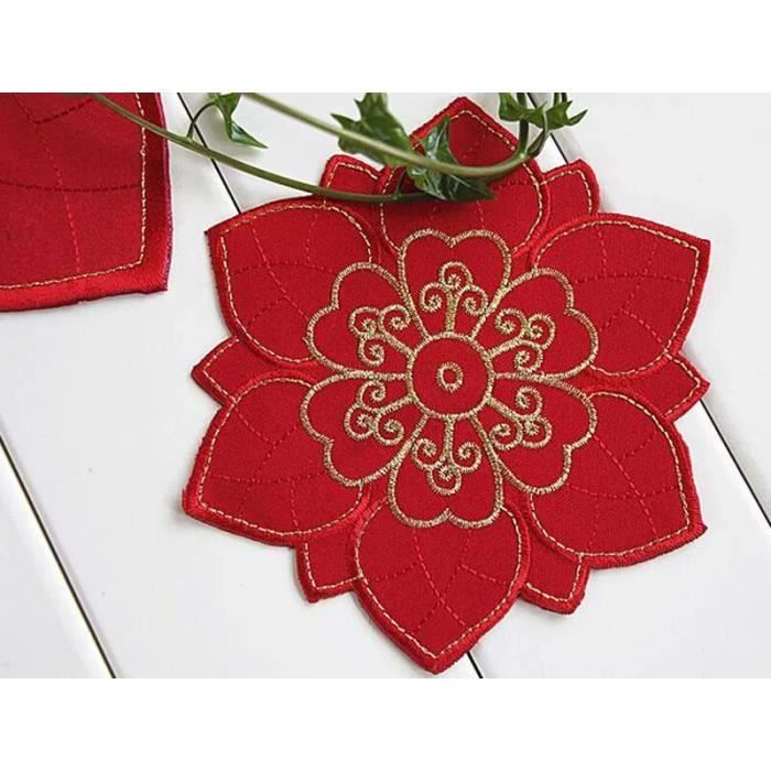 Napperon de table - Rouge - 14cm - Satin - Broderie - Intérieur ...