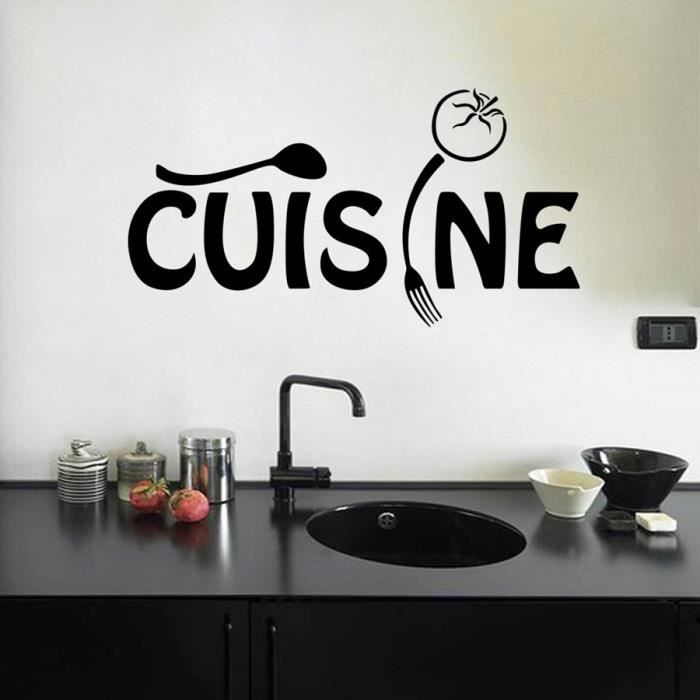 Noir Stickers Muraux Cuisine Fourchette Et Cuillere Decoration De Cuisine Taille 58cmx30cm Cdiscount Maison