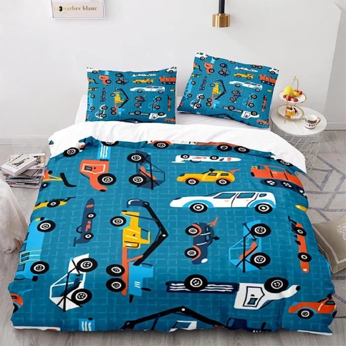 Housse de Couette Tracteur Parure de Lit 3 pièces Engins de Chantier