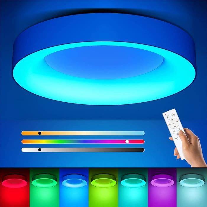 Plafonnier Led RGB 24W Dimmable, Luminaire Plafonnier avec télécommande,  couleur 3000K-6500K, éclairage de plafond chambre sal[1204] - Cdiscount  Maison