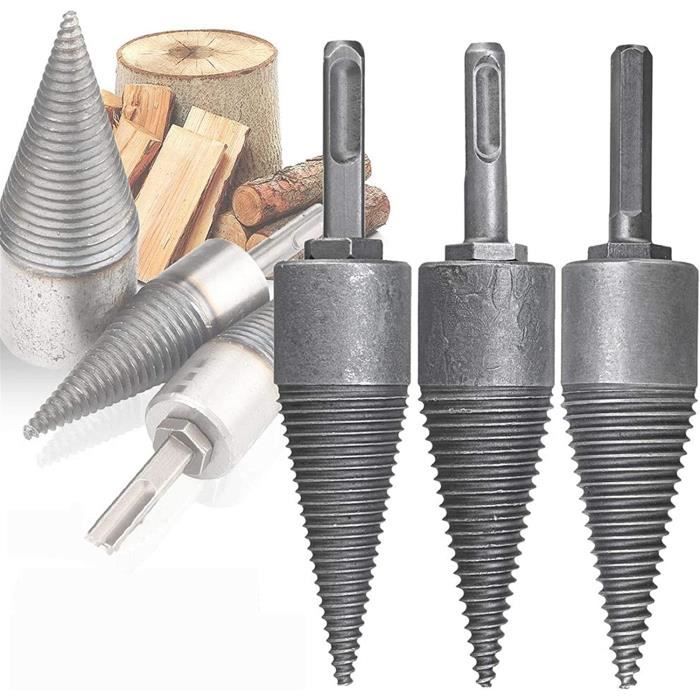 Fendeur De Bûches Conique - 32mm & 45mm - Pour Perceuse & Marteau Électrique - 4 Poignées Incluses