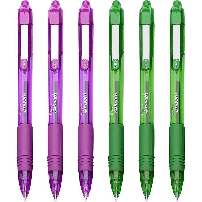 Lot De 6 Stylos à Bille Zebra Z-Grip Rétractables - Encre Lisse Pointe 1mm Vert - Boîte Cadeau