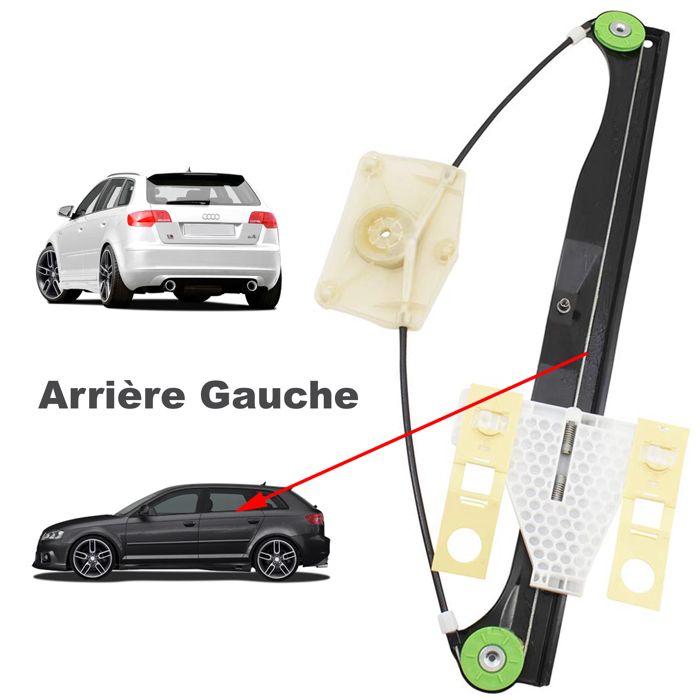Mécanisme de lève vitre pour Audi A3 - 5 portes (8PA) ARRIERE GAUCHE (conducteur) de 2003 à 2012