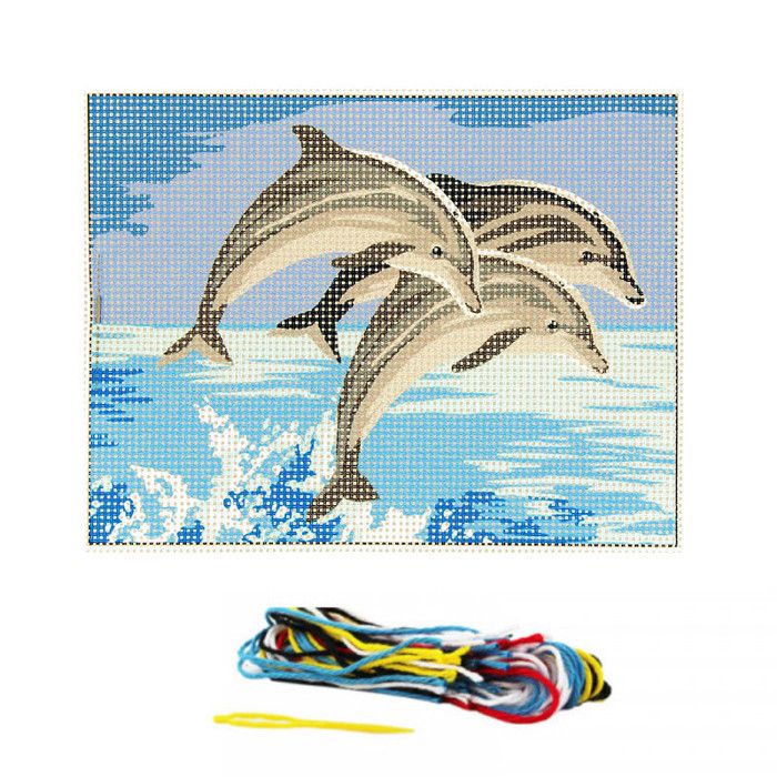 Meilleurs prix pour Kit Canevas Trio de Dauphins 15 x 20 cm