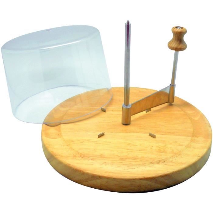 Rabot à fromage - MARKINDUS - Tête de moine - Bois et inox - 22.5x22.5x15.5 cm - Cloche de conservation