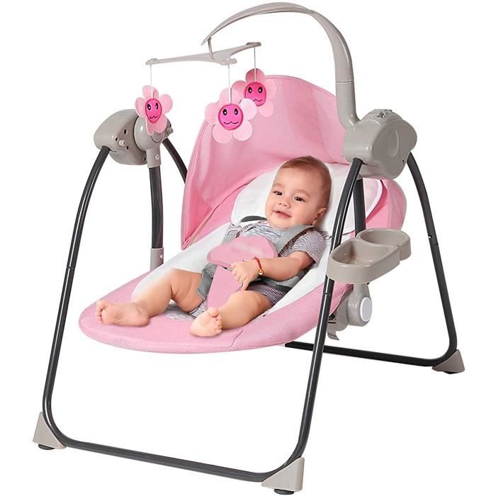 Berceau Électrique Bébé Avec Bluetooth - 5 Vitesses De Balancement, Pliable, 0-25 Kg - Rose - Idéal Pour Dodo Et Calme