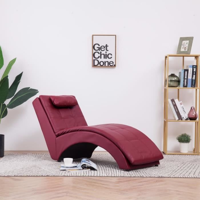 furniture® chaise longue - bain de soleil chaise de repose design moderne avec oreiller - rouge bordeaux similicuir ☺64787