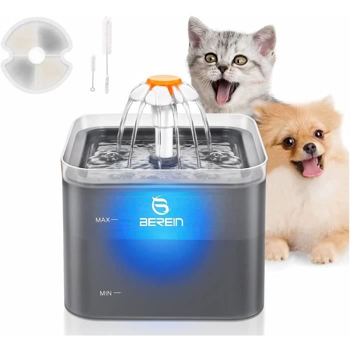 Fontaine à eau pour chat 2 l Ultra silencieuse Avec filtre à charbon actif Lumière LED