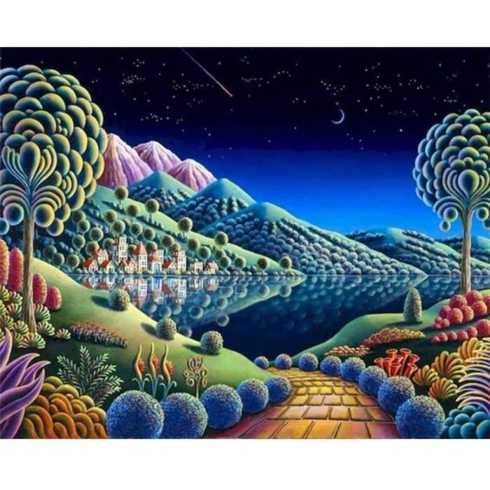 Gutluz Peinture Par Numéros Forêts De Paysage - Kit Adulte 40x50 Cm Toile Cylindrique Avec Pinceaux