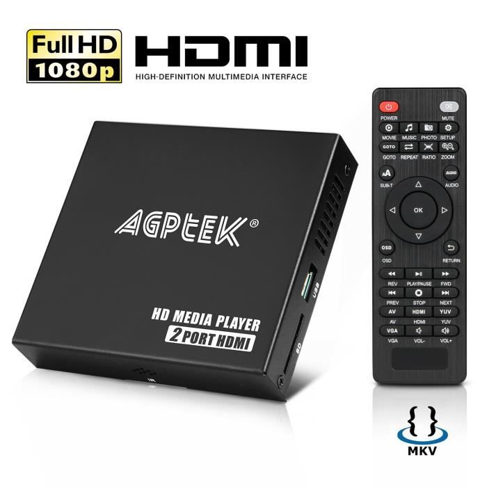 Lecteur Multimédia, HDMI Lecteur Multimédia pour TV Mini HD Media Player  1080P pour -MKV/RM- HDD Clés USB et Cartes SD avec Télécommande (Noir)