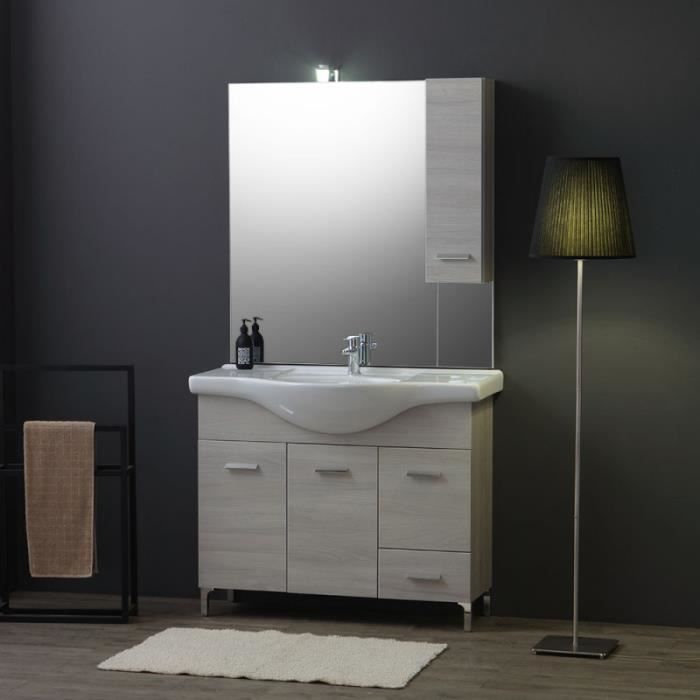 Meuble De Salle De Bains A Poser 105 Cm Avec Portes Lavabo Et Miroir Rimini Cdiscount Bricolage