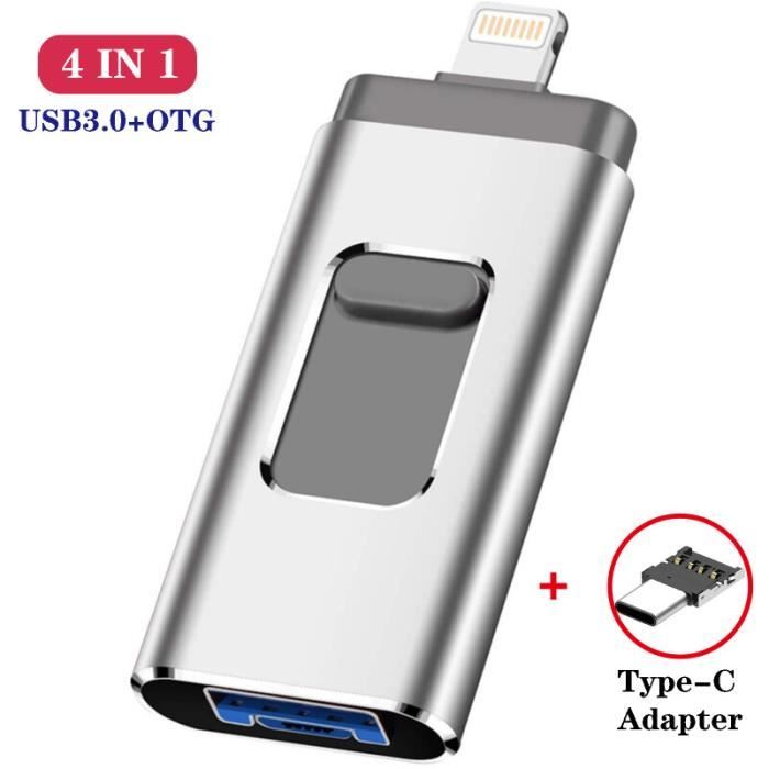 Clé USB 3.0 OTG en métal pour iPhone 15, 14, 13, 12, 11 et PC, 512