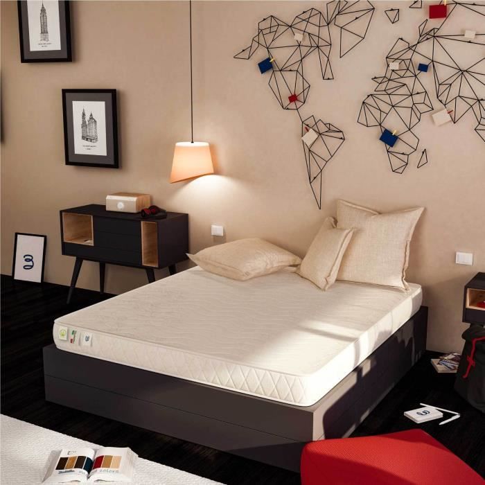 Matelas EASY ALOE 140x190 cm - Epaisseur 18 cm - Mousse polyuréthane -Confort ferme -Revêtement en tissu Aloe Vera
