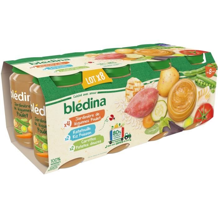 BLEDINA Petits Pots Bébé - Dès 8 mois - Légumes Poulet, Ratatouille Riz  Colin, Carotte Patate Douce - 8 pots de 200 g - Achat / Vente légumes  cuisinés BLEDINA Petits Pots