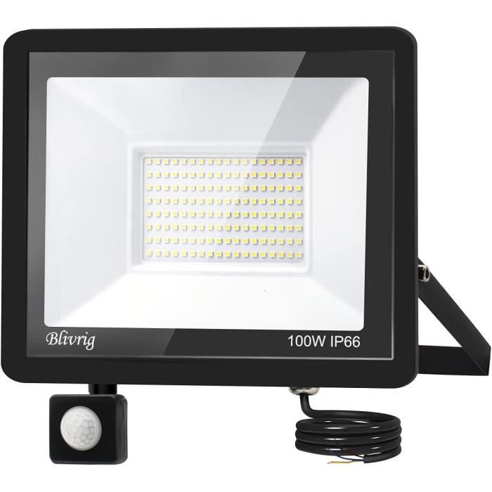 Projecteur LED Extérieur 100W Avec Détecteur & Télécommande - 10000LM IP67