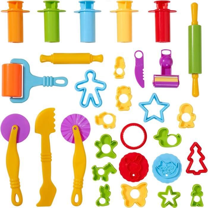 ZephyrHome Coffret de 9 Outils pour pâte à Modeler : Rouleaux, moules, Cutters et Ciseaux, Accessoires pour Travailler la pâte à Modeler et l'Argile, Outils colorés sûrs et durables