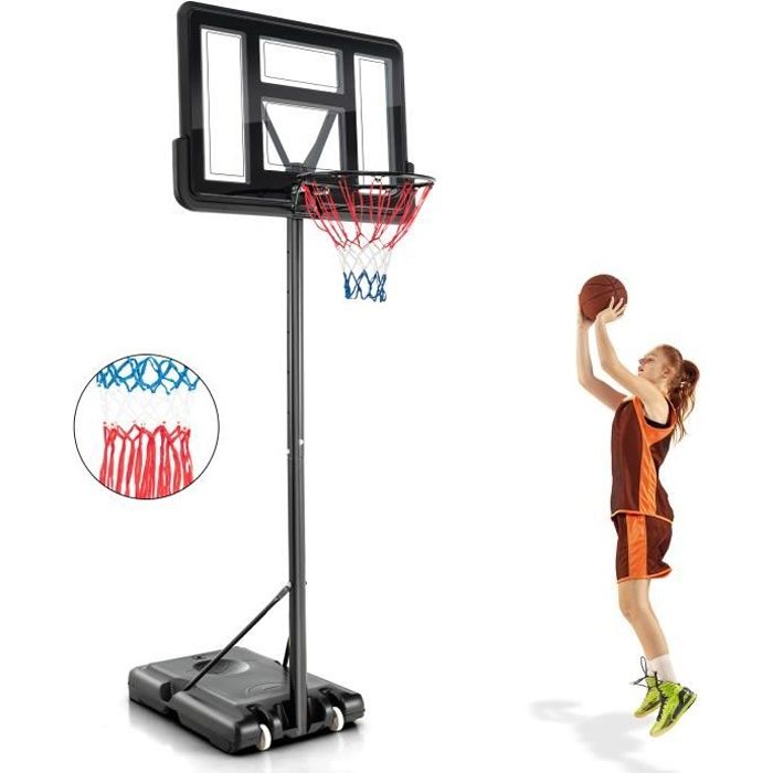 COSTWAY Panier de Basket-Ball sur pied Réglable en Hauteur 130-305 cm 12  Niveaux avec Roulettes Mobile 2 Filets Base de Lestage - Cdiscount Sport