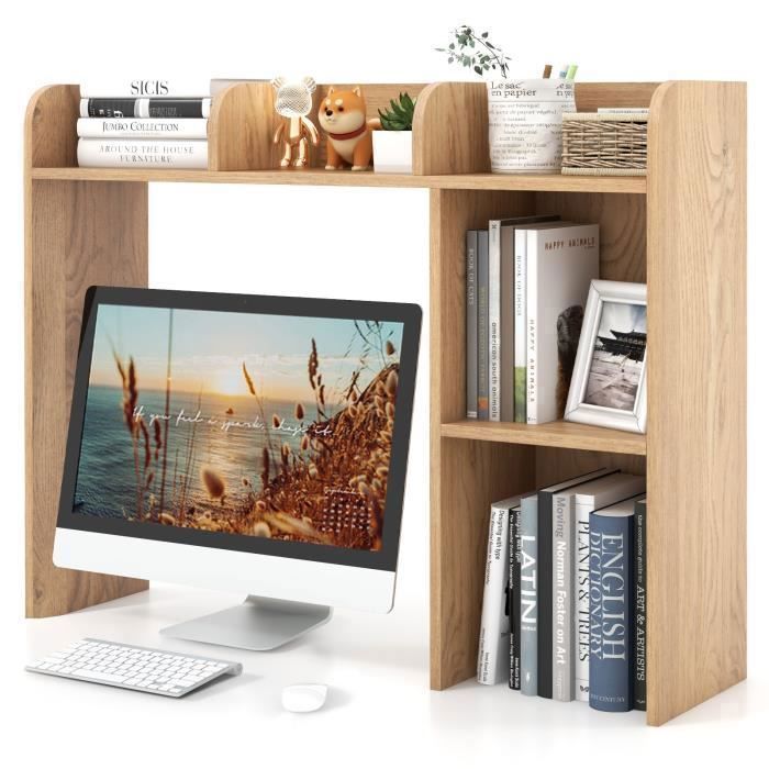 COSTWAY Étagère Bibliothèque à 3 Niveaux 94x25x74 CM Organisateur Rangement de Bureau avec 2 Dispositifs Anti-renversement Naturel
