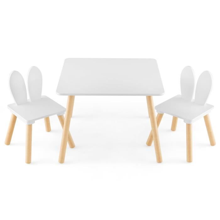 COSTWAY Table et 2 Chaises Enfants 3-6 Ans en Forme Lapin Chaises Ergonomique pour pour Jouer Dessiner Manger Blanc