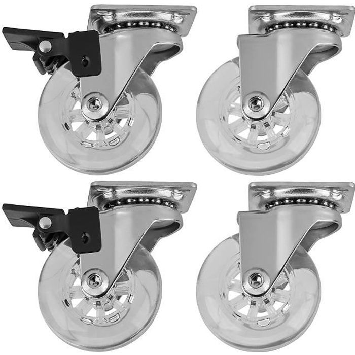 2 x avec & 2 x sans Arrêt Roulette Pivotante Rouleau de Transport de SO-TECH® Set de 4 x Roulettes pour Meubles SWIFT transparentes Ø 75 mm 