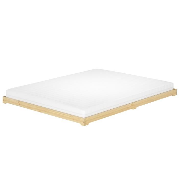 lit en pin très bas, base idéale pour combiner avec futon, surface 160x200 cm v-60.47k-16 [sommier à lattes et matelas incl.]