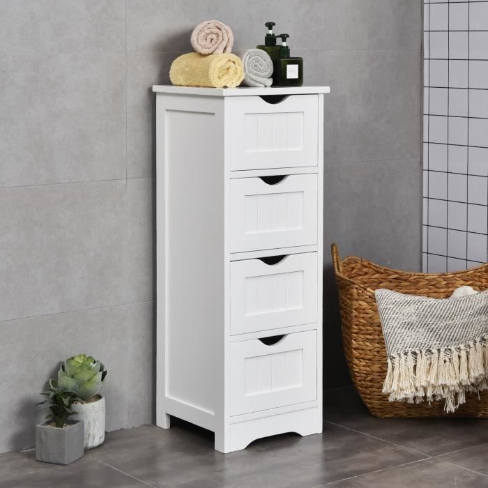 giantex meuble de rangement commode avec 4 tiroirs,armoire de rangement de salle de bain en bois,style nordique,blanc