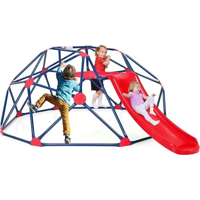 GOPLUS Dôme dEscalade et Toboggan Enfants 3 Ans+Échelle à Grimper Géométrique en MétalCharge 150KGAire de JeuxRouge
