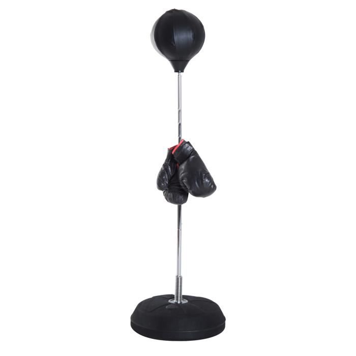 Punching ball sur pied réglable en hauteur 126-144 cm avec gants, pompe et base de lestage noir