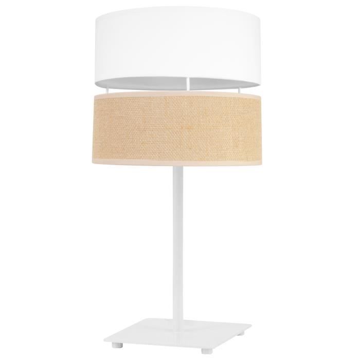 Light-Home Juta Abajour Lampe de Chevet Chambre - Moderne Lampe De Table E27 - 1-Lumières GIA - Blanc Base et Jute et Blanc