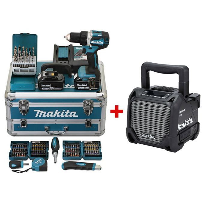 Perceuse Visseuse MAKITA DDF484RTX6 + DMR202B 2 Batteries 5 Ah Bluetooth Protection IP64