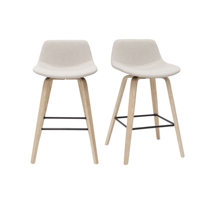 Miliboo - Tabourets de bar scandinaves beige et bois clair H65 cm (lot de 2) NONIE