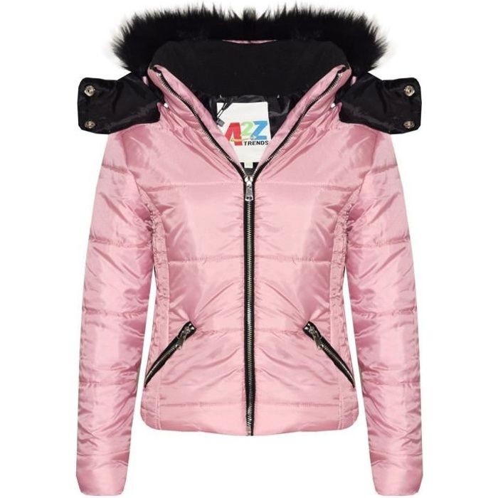Veste Doudoune Enfant Garçon 5-13 Ans - Manteau Rembourré Capuche Zippé, Noir