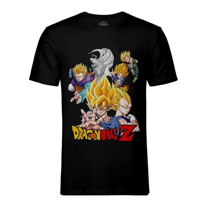 T-shirt Homme Col Rond Noir Dragon Ball Z Personnages Goku Manga Anime Japon